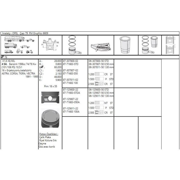 GOETZE ISS 61256115G Segman Astra F-Gvectra B-CZafira A 1.6-16V (X1,6Xel-Z1,6Xe) (80,00Mm) Lamellı (