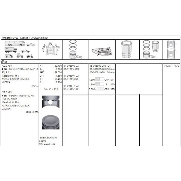 GOETZE ISS 63068002G Segman Vectra 2,0 8V16V Std 