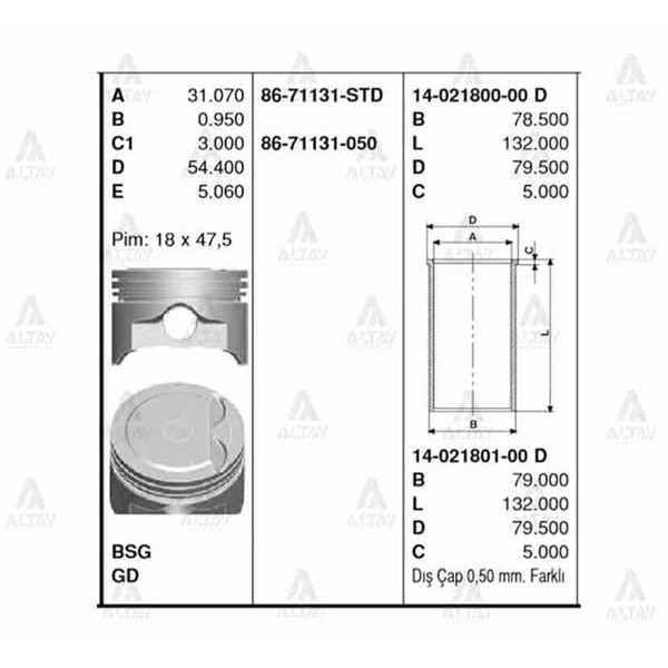 GOETZE ISS 86-71131-STD Piston Std Accent 1.5 00-02