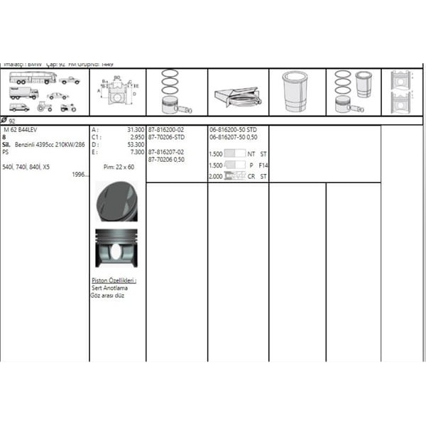 GOETZE ISS 87-70206-50 Piston 92.50Mm E53×5 4.4I 00- M62B44 