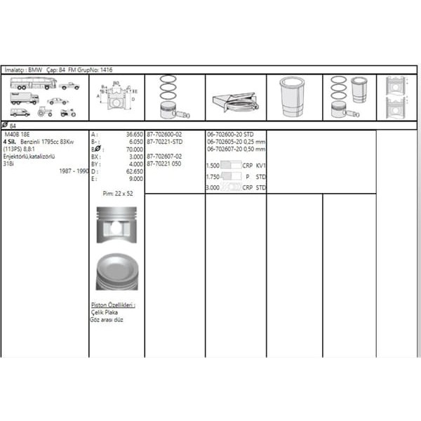 GOETZE ISS 87-70221-STD Piston 84.00Mm E30 E36 318I E34 518I 87-90 M40B18E