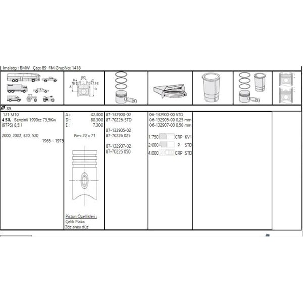NURAL 87-70226025 Bp_M10_2002-3.20-5.20_65&Gt;75_89.25 Mm Piston 