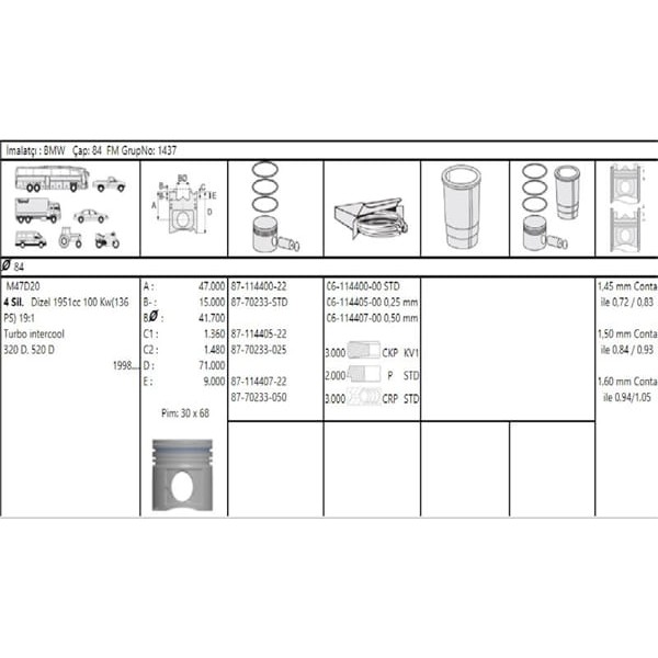 GOETZE ISS 87-70233-STD Piston 84.00Mm E39 E60 E46 E90 318D 320D 520D E83 E87 118D 120D X3 2.0D 98- 