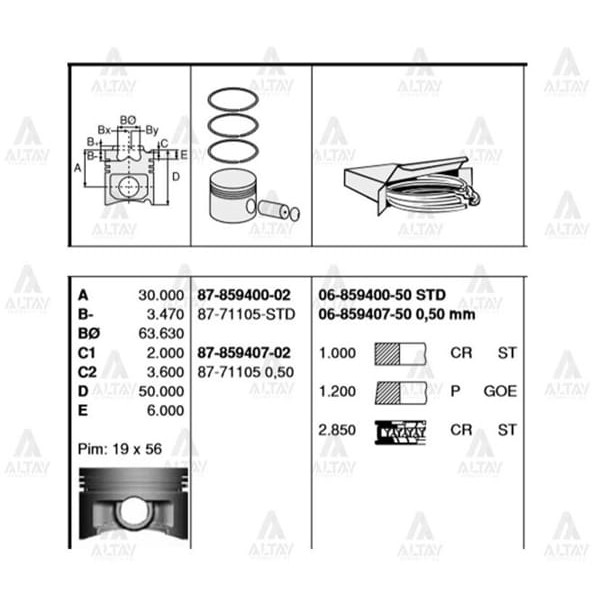 GOETZE ISS 87-71105-50 Piston 050 Segman Civic 1.6 -01- 75.50Mm 