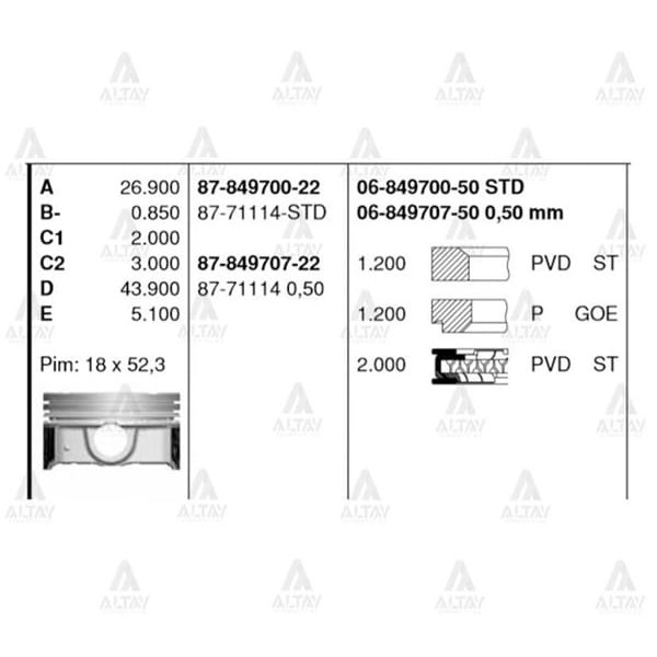 GOETZE 87-71114-50 Piston Segman 0.50 Cerato Elantra 12- 1.6 G4Fg 132Hp 77.50 Mm