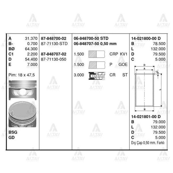 GOETZE ISS 87-71130-STD Piston Segman Std Accent 1.5 12V 95-00 