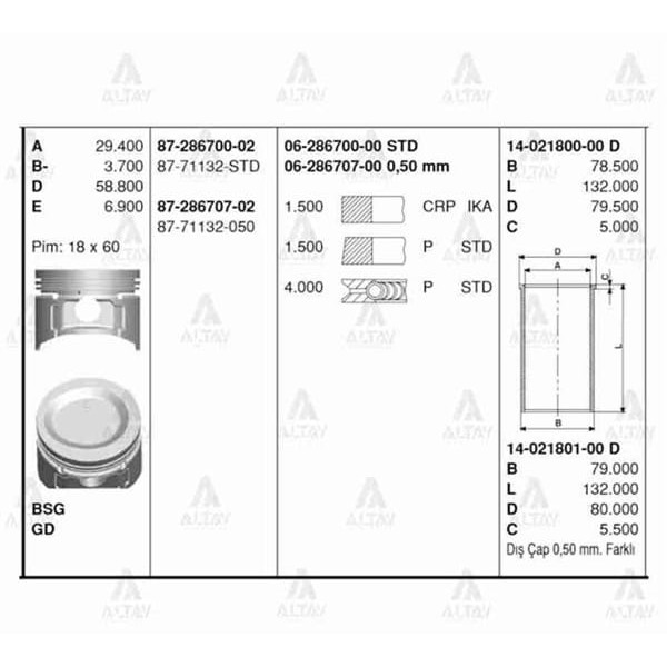GOETZE ISS 87-71132-STD Piston Segman Std Excel Lancer