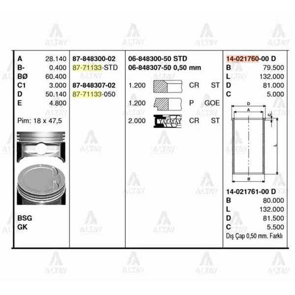GOETZE ISS 87-71133-50 Piston Segman 0.50 Accent 1.6 Adm Benzinli 03-05