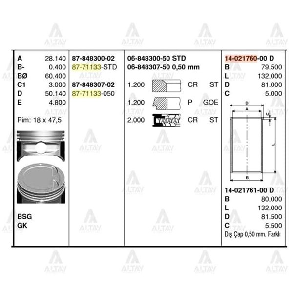 GOETZE ISS 87-71133-STD Piston Segman Std Accent 1.6 Admıra Benzinli 03-05