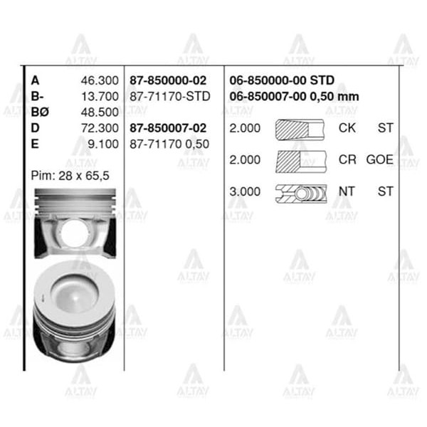 GOETZE ISS 87-71170-50 Piston Segman 0.50 Tucson / Sportage 2.0 CRDI 83.50Mm 