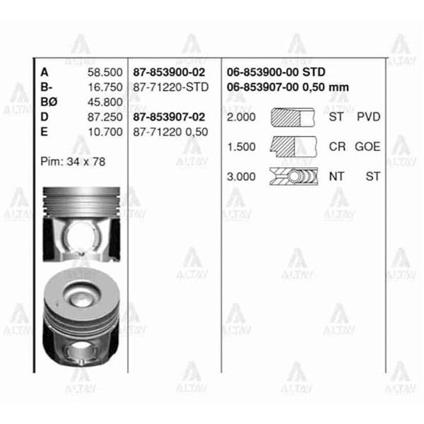 GOETZE ISS 87-71220-50 Piston Segman 050 Dmax 3.0 4Jk1-Tc 95.90Mm