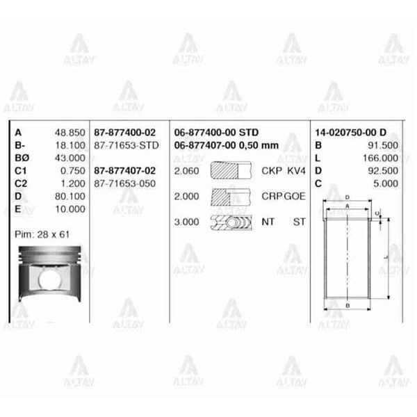 GOETZE ISS 87-71653-STD Piston Segman Std Skystar Yd25 02- 