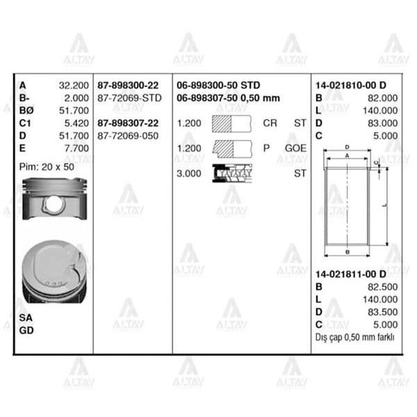 GOETZE ISS 87-72069-50 Piston Segman 0.50 Corolla 1.4 Vvtı 02-06 