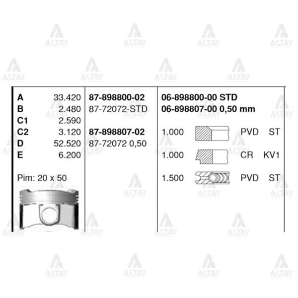 GOETZE 87-72072-50 Piston Segman 050 Auris Corolla 1.6 1Zrfe 08 81.50Mm
