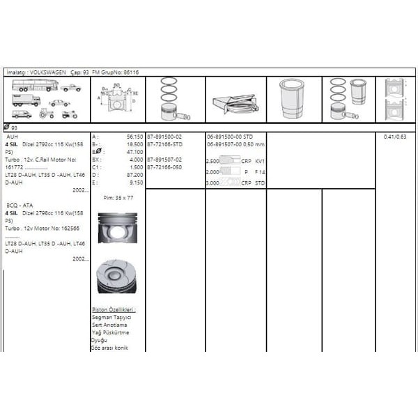 GOETZE ISS 87-72166-50 Piston Segman 0.50 2.8 TDI Auh 93.01Mm 