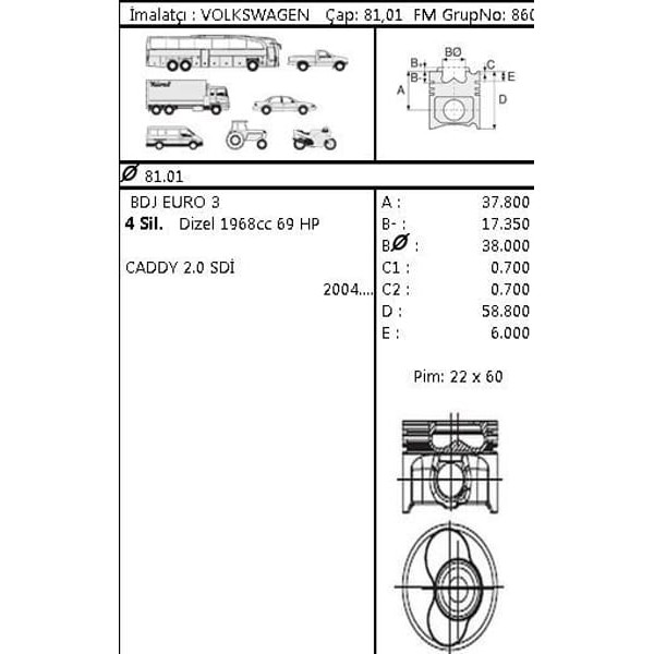 GOETZE ISS 87-72175-STD Piston Segman Std Caddy III 04- Caddy III 2.0 Sdı Bdj 1 2 Silindir 81.00Mm