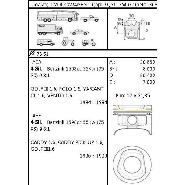 GOETZE ISS 87-72183-STD Piston Segman Std Polo 1.6 Aee Alm Aea 76.51Mm