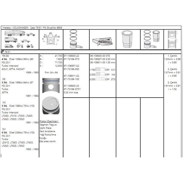 GOETZE ISS 87-72189-50 Piston Segman 0.50 A80 1.6 Turbo 77.01Mm 