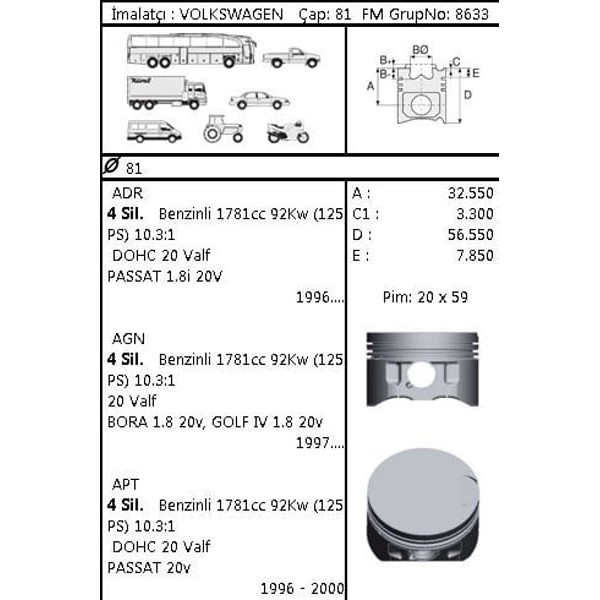 GOETZE ISS 87-72203-STD Piston Segman Std Passat 1.8 20V Agn Adr 81.00Mm