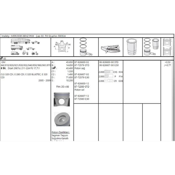 GOETZE ISS 87-72579-STD Piston Segman L W211 219 164 06- 