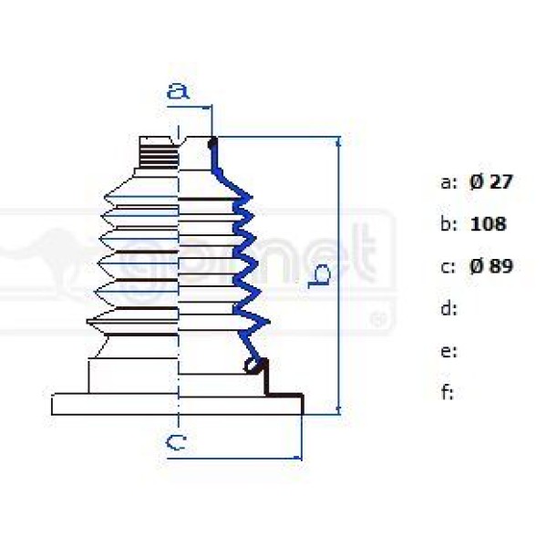 GOMET T991169F90 Aks Körüğü Polo III 95- 99 1,6 Iç Set (Körük-2Kelepçe-Gres) (27×108×89)Aee 