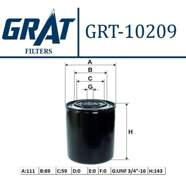 GRAT 10209 Yağ Filtresi Ducato / Daily / Master I / Boxer / Jumper / Movano 2.5D 2.5Dtı 2.8Jtd HDI