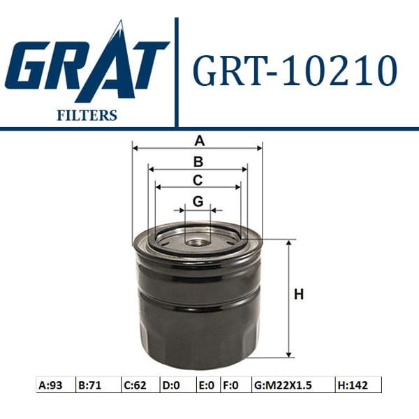 GRAT 10210 Yağ Filtresi Ducato II 02- / Boxer II 02- / Jumper II 02-06 2.8 HDI 2.8 Jtd 2.3 Jtd
