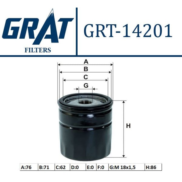 GRAT 14201 Yağ Filtresi Astra F G Vectra B C 02- Corsa A B Corsa C 00- Combo 05- Zafira Merıva / Cap 