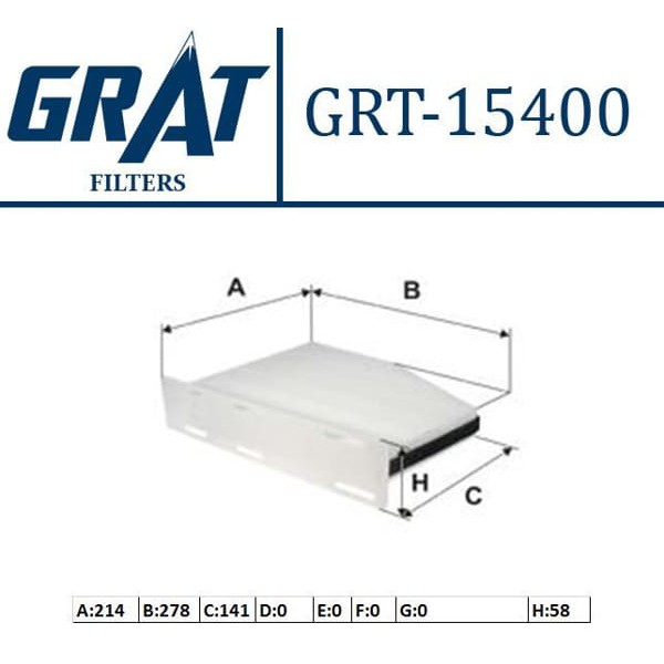 GRAT 15400 Polen Filtresi Golf V 03- Golf VI 08- Eos 06- Jetta III 06- Jetta IV 10- Passat 10- Scıro 
