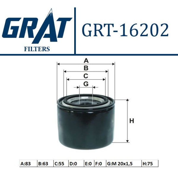 GRAT 16202 Yağ Filtresi Accent Era 95-06 Excel Getz 94-05 İ20 İ30 11- Elantra / Ceed / 6 / Vitara 90 