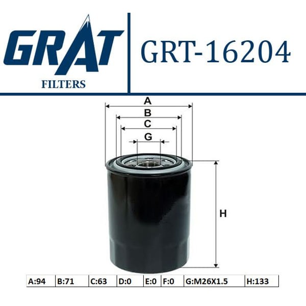 GRAT 16204 Yağ Filtresi Starex 97- 2.5TDCI H1 01- 2.5 CRDI H100 2.5Tcı / Bongo Sorento / L300 Uzun T 