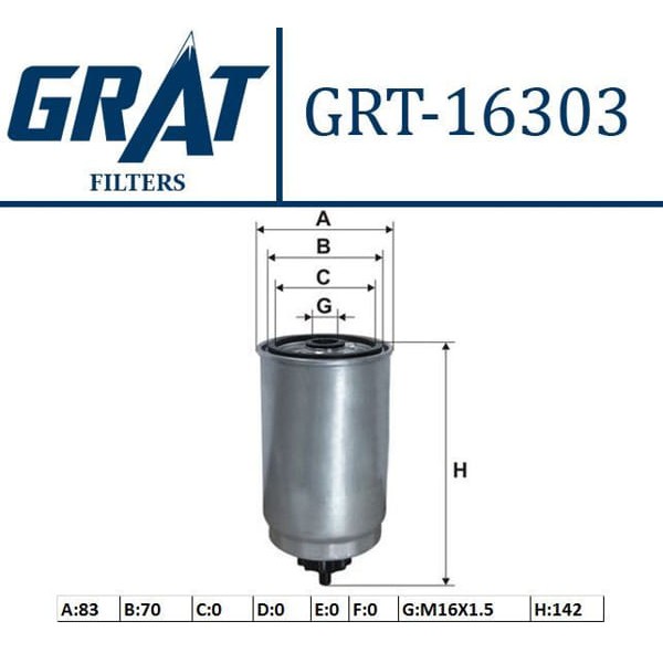 GRAT 16303 Mazot Filtresi Accent Admire Accent III Getz / Rio Sorento 1.5 CRDI 2.5 CRDI 