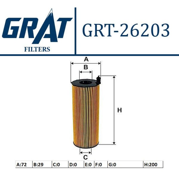GRAT 26203 Yağ Filtresi Touareg / A4 Q7 2.7 TDI 3.0 TDI 3.0 TDI 4.2 TDI 