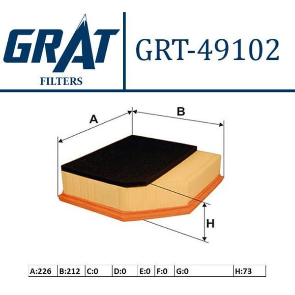 GRAT 49102 Hava Filtresi S60 01- V70 01- Xc70 02- Xc90 06- 2.4D5 2.4D
