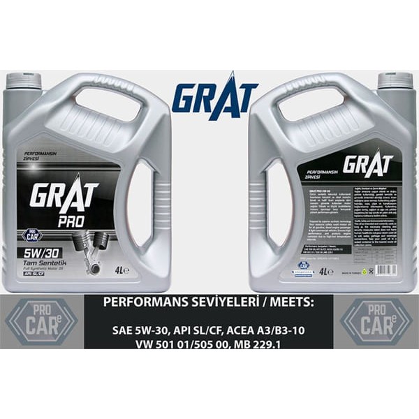 GRAT 605304 Motor Yağı 4 Lıtre 5W30 Tam Sentetik Apı Sl Cf 