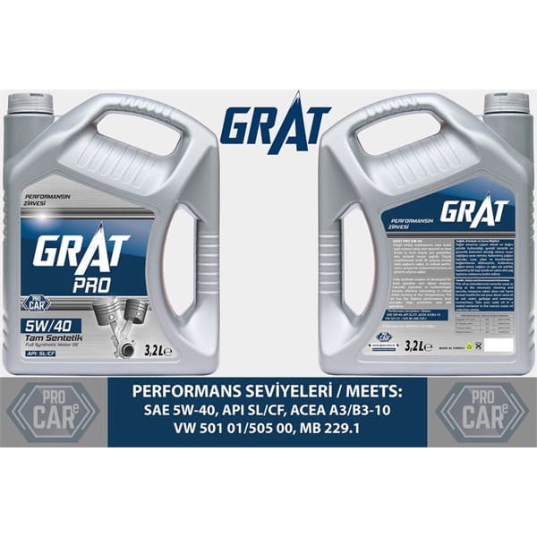 GRAT 6054032 Motor Yağı 3.2 Lıtre 5W40 Tam Sentetik Apı Sl Cf