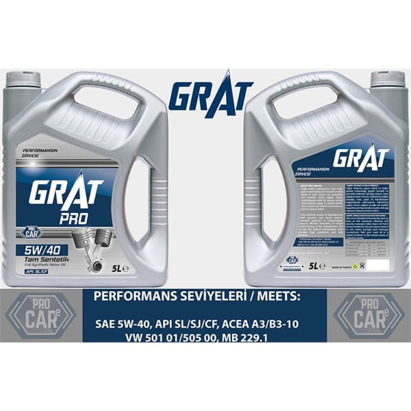 GRAT 605405 Motor Yağı 5 Lıtre 5W40 Tam Sentetik Apı Sl Cf