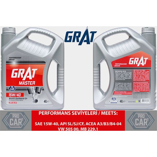 GRAT 615404 Motor Yağı 4 Lıtre 15W40 Apı Sl Cf