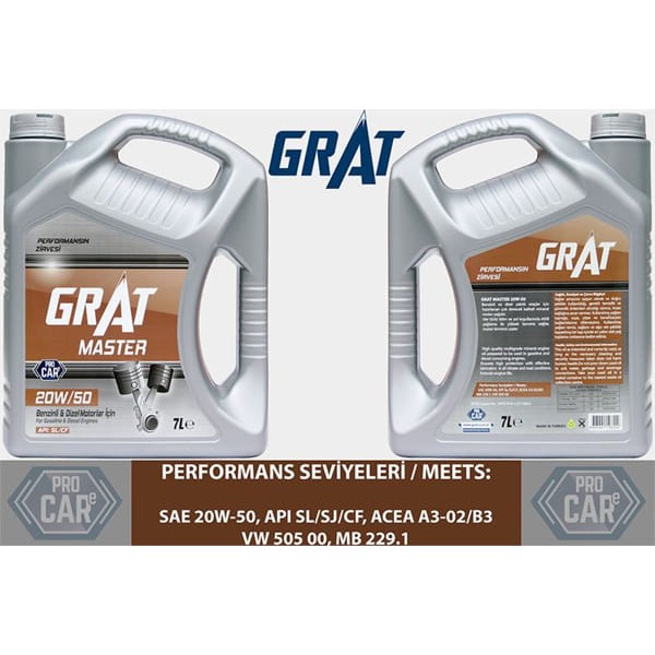 GRAT 620507 Motor Yağı 7 Lıtre 20W50 Apı Sl Cf 