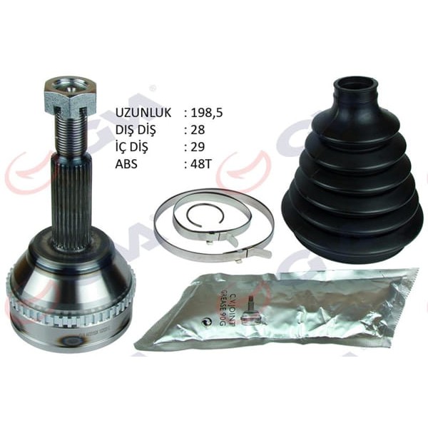 GVA 4433150K Aks Kafası Dış Ön Transit V347 2.2-2.4 TDCI 06- Abs Li 48Diş İnce Mil 28×29×60 198.5Mm