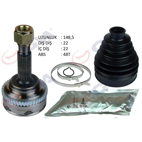 GVA 4471910K Aks Kafası Dış Ön Kalos 1.4 16V-Aveo 1.4 16V 03-08 Abs Li 48Diş Auto 22×22×52 148.5Mm 