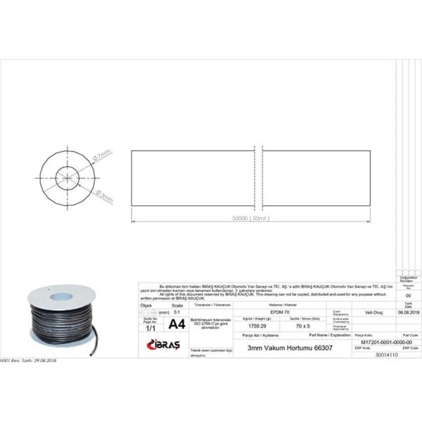 IBRAS 14110 Avans Hortumu Doğan Sl 3Mm 1 Metre Su Fıskiye Hortumu / 3Mm Vakum Hortumu Universal Ibra 