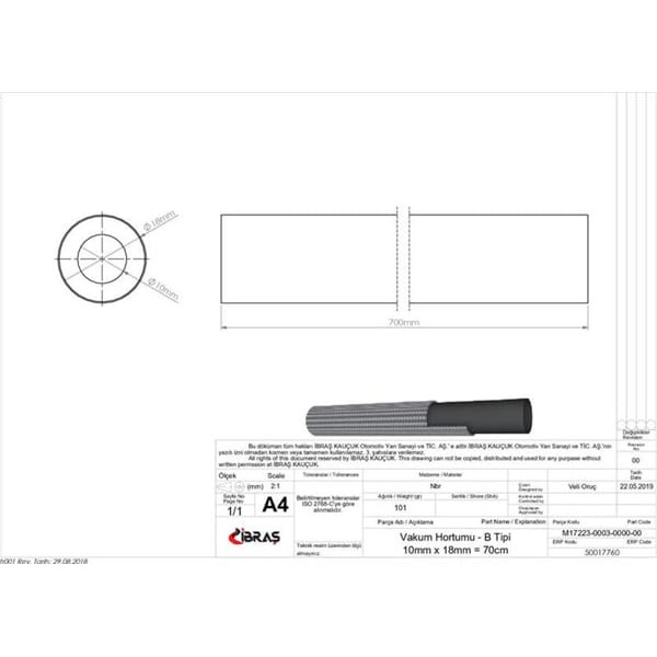 IBRAS 17760 Vakum Hortumu 10Mmx70Cm J9 Premıer