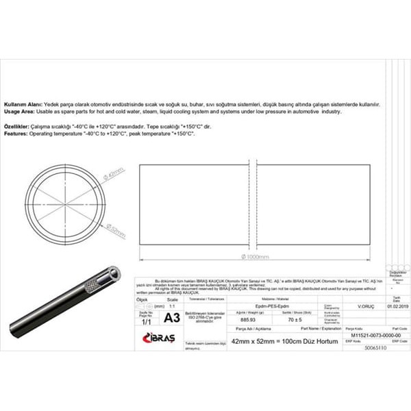 IBRAS 65110 42Mm Düz Metre Hortum