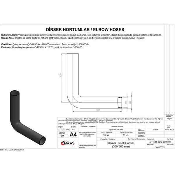 IBRAS 65353 Dirsek Hortumu Q 60Mm 30Cmx30Cm