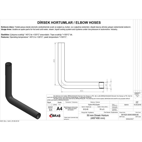 IBRAS 65357 Dirsek Hortumu Q 50Mm 40Cmx40Cm 