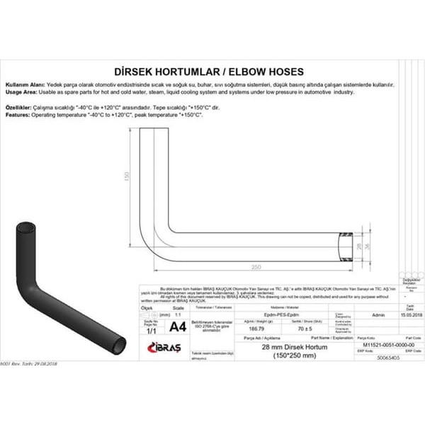 IBRAS 65405 Dirsek Hortumu Q 28Mm 15Cmx25Cm