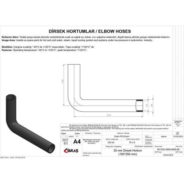 IBRAS 65408 Dirsek Hortumu Q 35Mm 15Cmx25Cm 