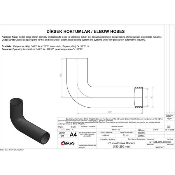 IBRAS 65417 70Mm X 80Mm 15Cm X 25Cm Dirsek Hortumu Polyester Kat Yok Sıcak Ve Soğuk Su Kullanımı İçi