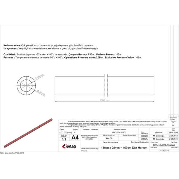 IBRAS 65756 3 Kat Polyesterli Silikon 18Mm Düz Hortum 1 Metre